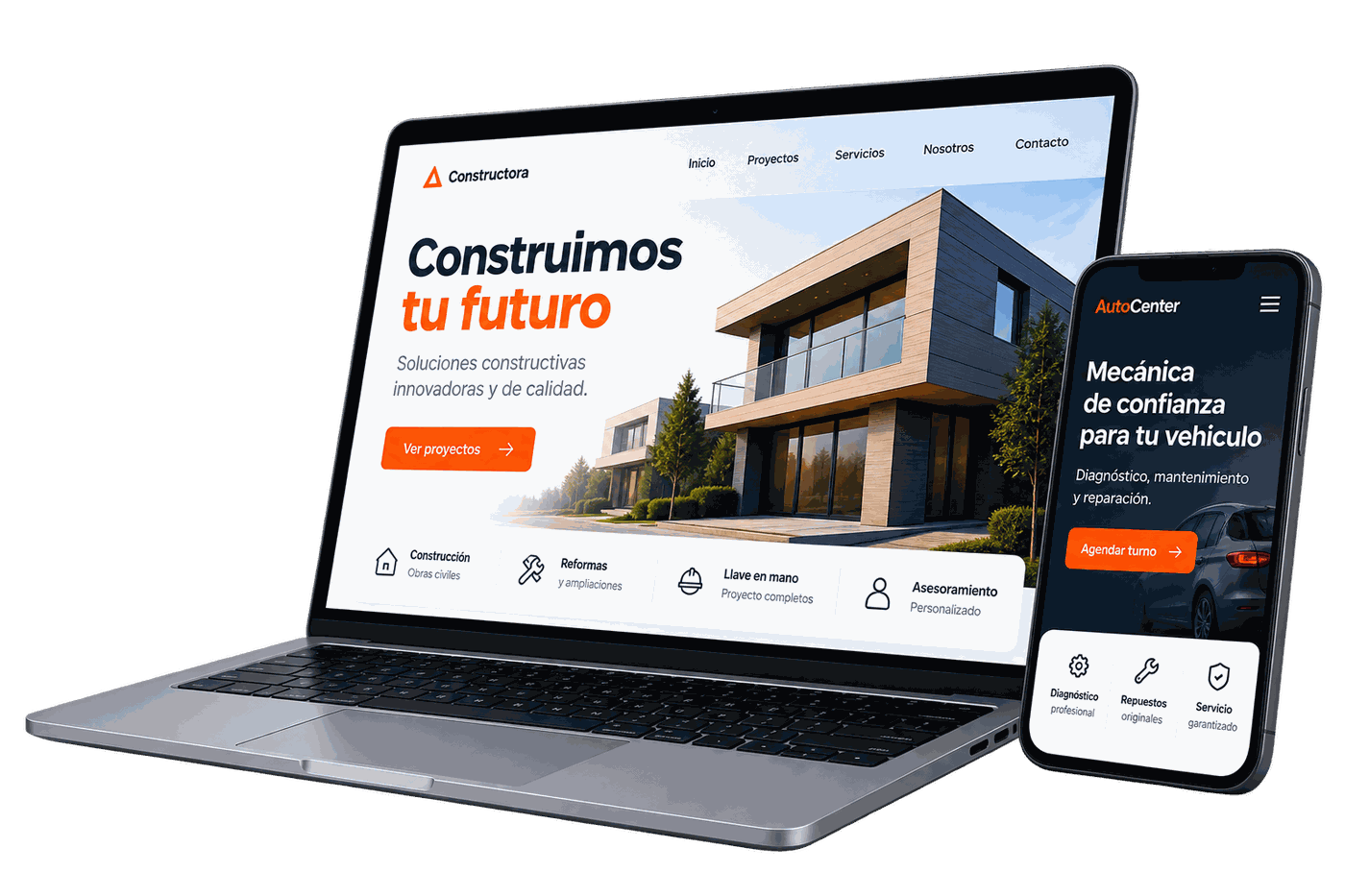 Ejemplos de páginas web creadas por upnoow, en laptop y celular